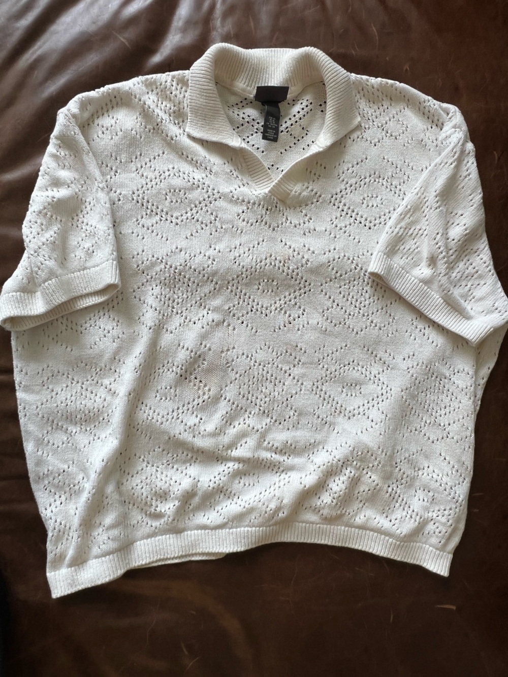 H&M Cream Open-Knit V-Neck Polo Sweater